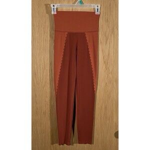 Aerie Chill Play Move Leggings Scallop Detail Rust Red Yoga Running Women's Sm